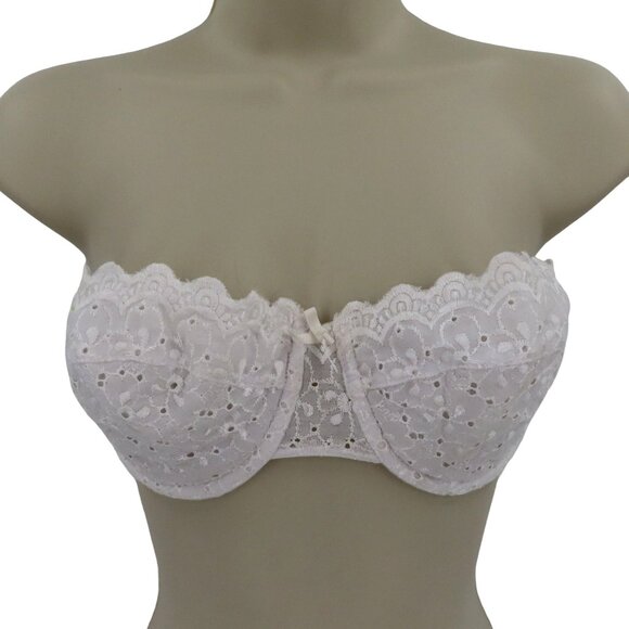 Gilligan & Omalley 36B Bra White Eyelet Lace Scallop Trim Strapless Underwire - Picture 1 of 12